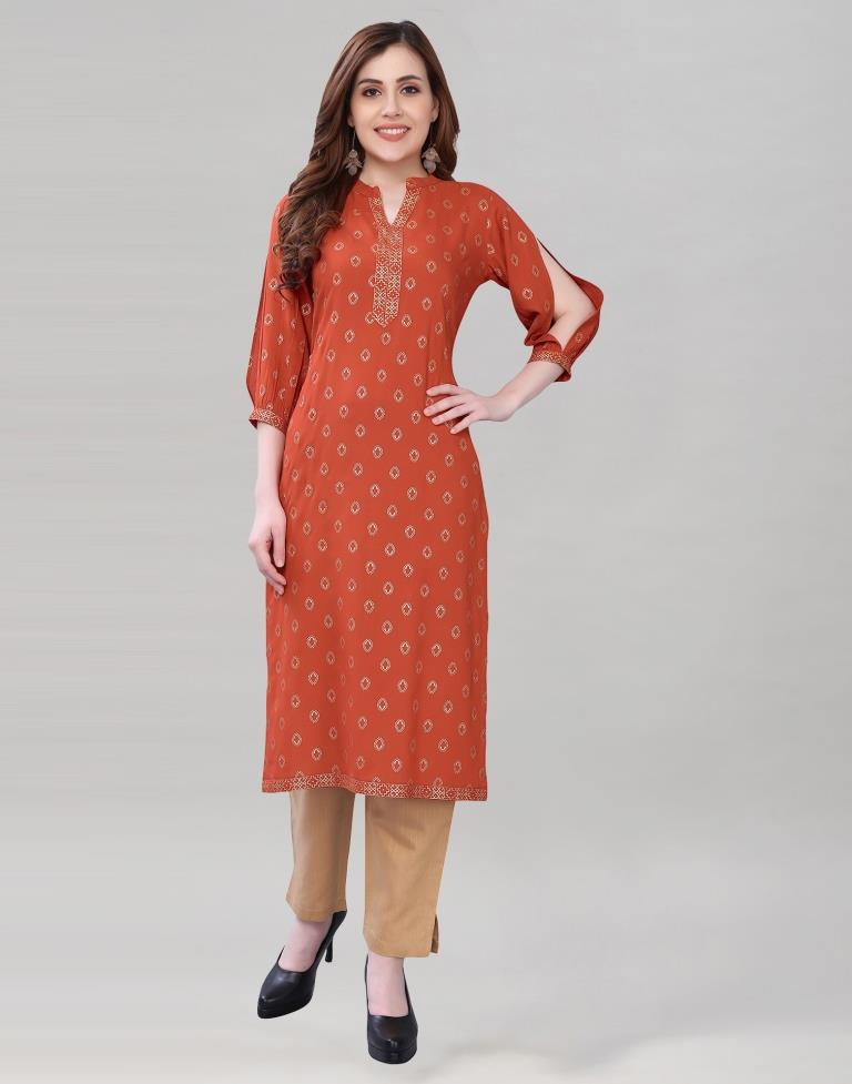 Burnt Orange Printed Kurti | Leemboodi