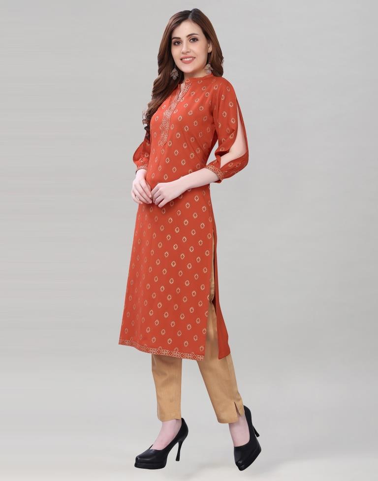 Burnt Orange Printed Kurti | Leemboodi