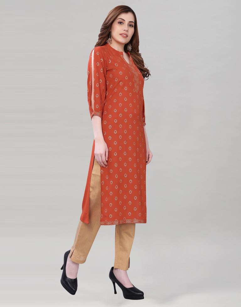 Burnt Orange Printed Kurti | Leemboodi