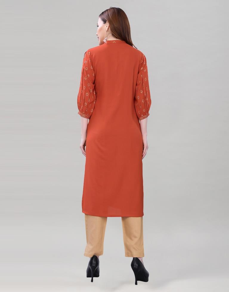 Burnt Orange Printed Kurti | Leemboodi