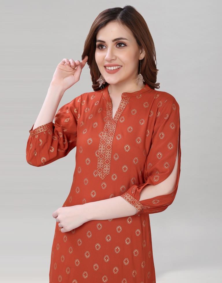 Burnt Orange Printed Kurti | Leemboodi