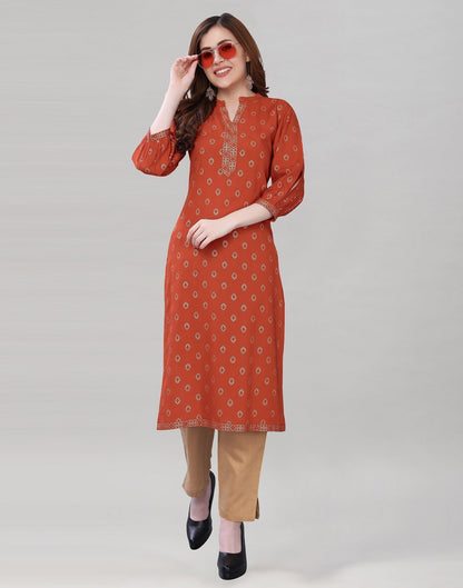 Burnt Orange Printed Kurti | Leemboodi