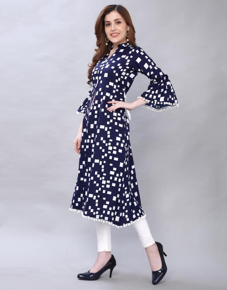 Distinctive Navy Blue Coloured Digital Printed Crepe Kurti | Leemboodi