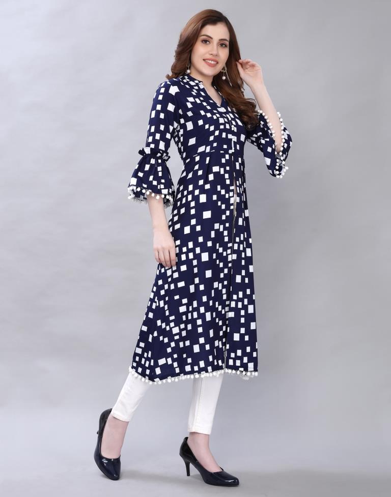 Distinctive Navy Blue Coloured Digital Printed Crepe Kurti | Leemboodi