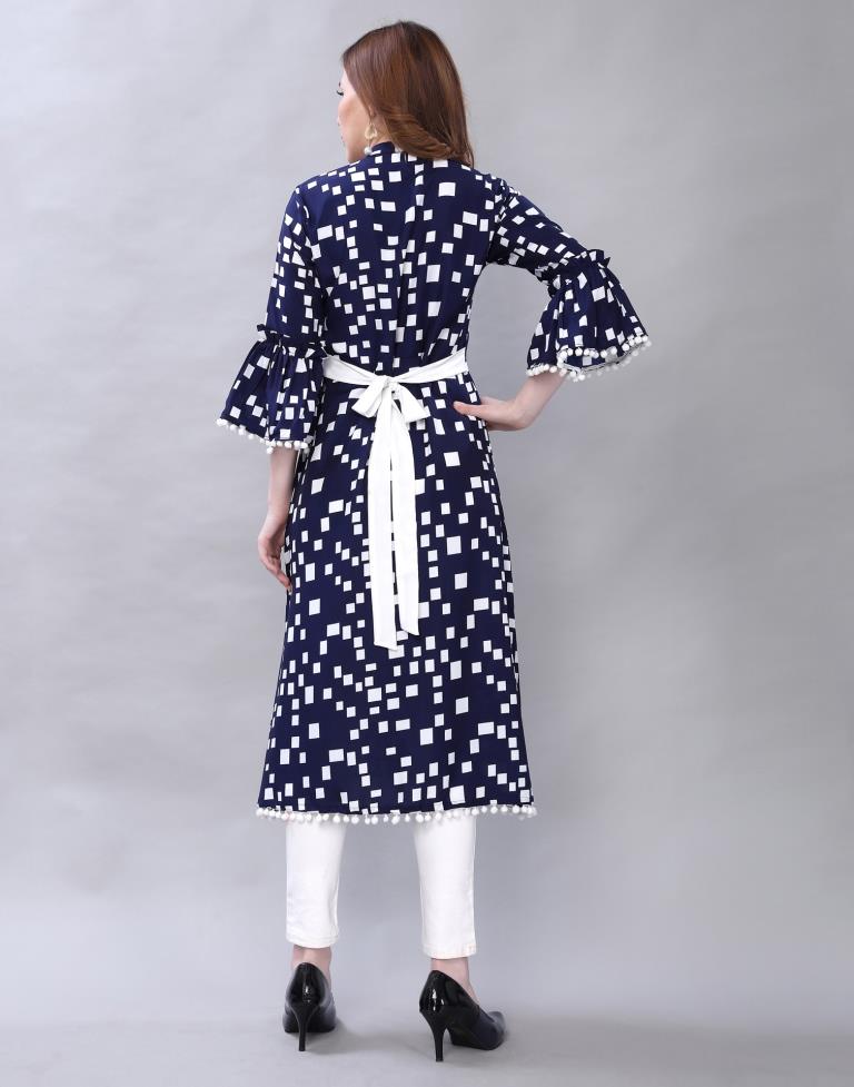 Distinctive Navy Blue Coloured Digital Printed Crepe Kurti | Leemboodi