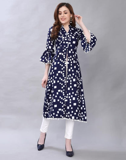 Distinctive Navy Blue Coloured Digital Printed Crepe Kurti | Leemboodi