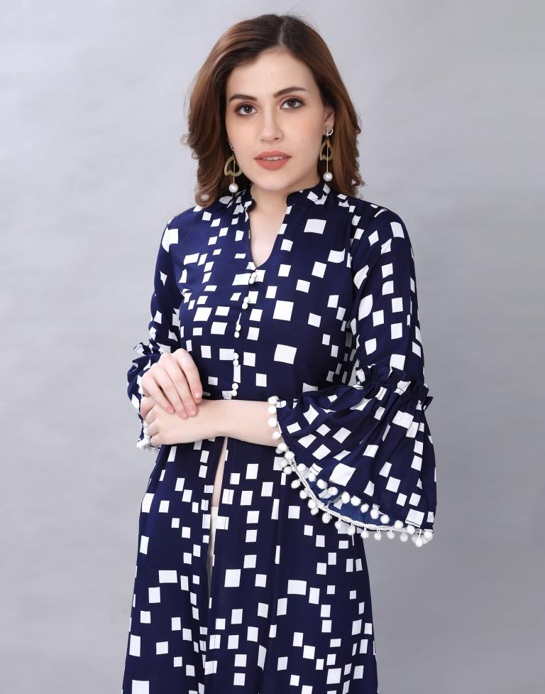 Distinctive Navy Blue Coloured Digital Printed Crepe Kurti | Leemboodi