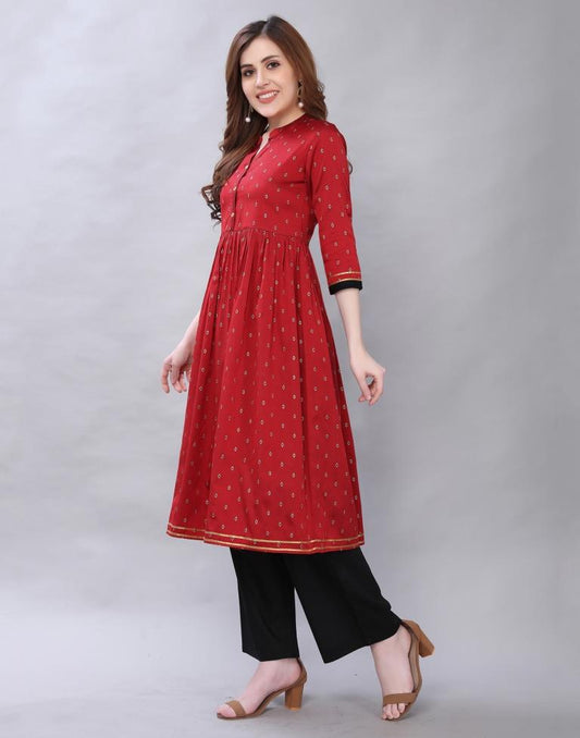 Maroon Zari Woven Taffeta Kurti | Leemboodi