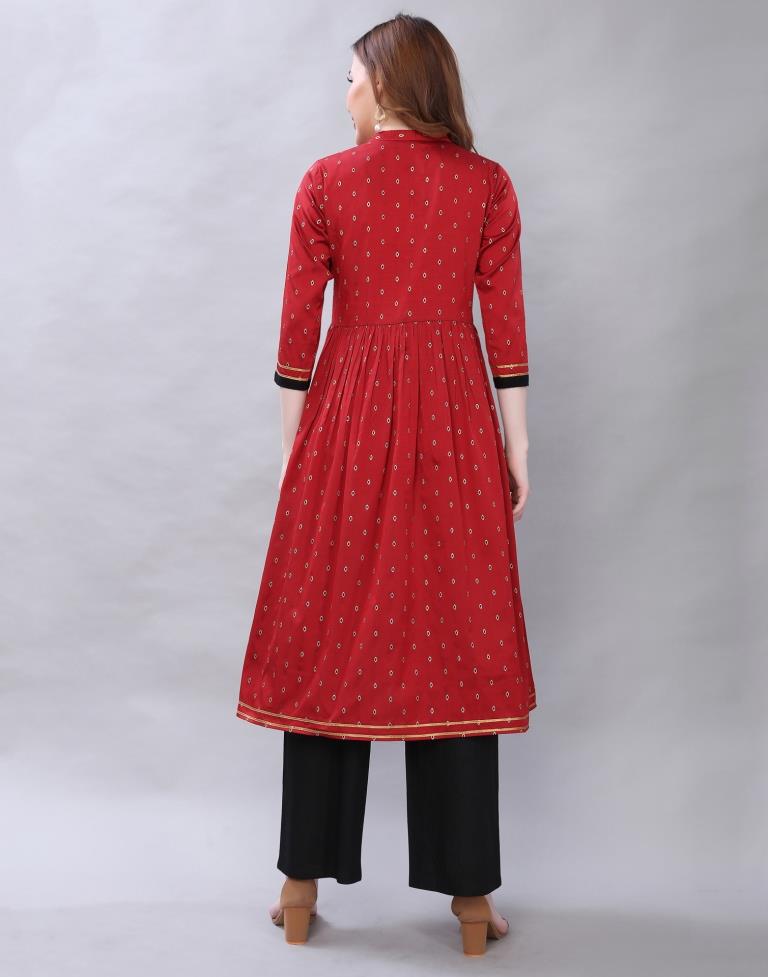 Maroon Zari Woven Taffeta Kurti | Leemboodi