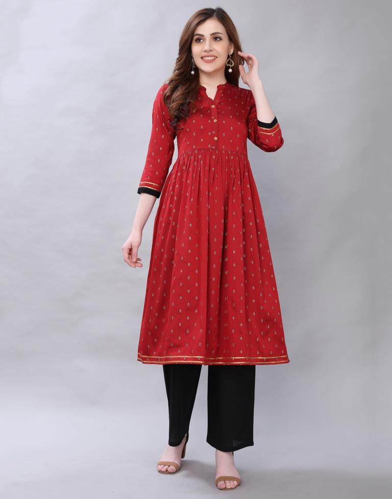 Maroon Zari Woven Taffeta Kurti | Leemboodi