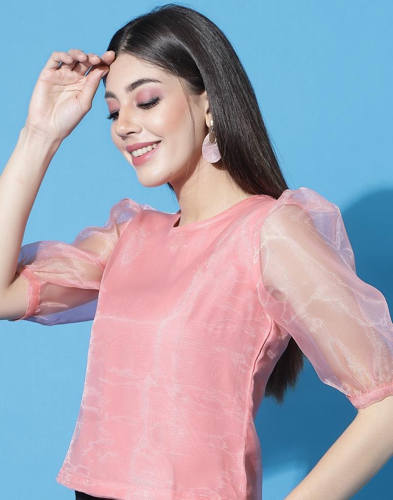 Pink Organza Puff Sleeve Top | Leemboodi