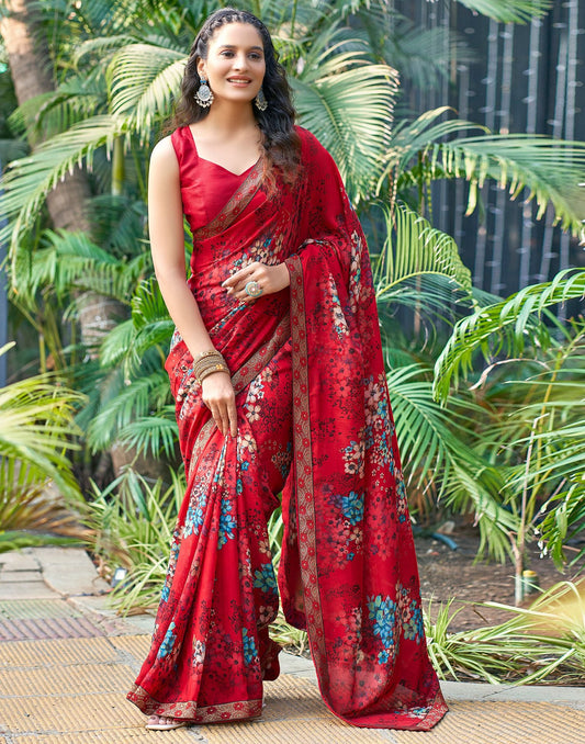 Red Printed Silk Saree