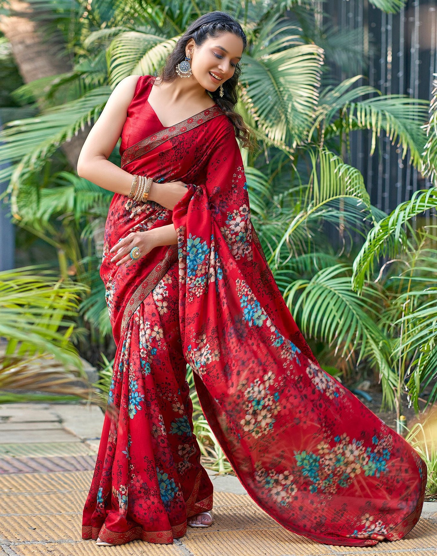 Red Printed Silk Saree