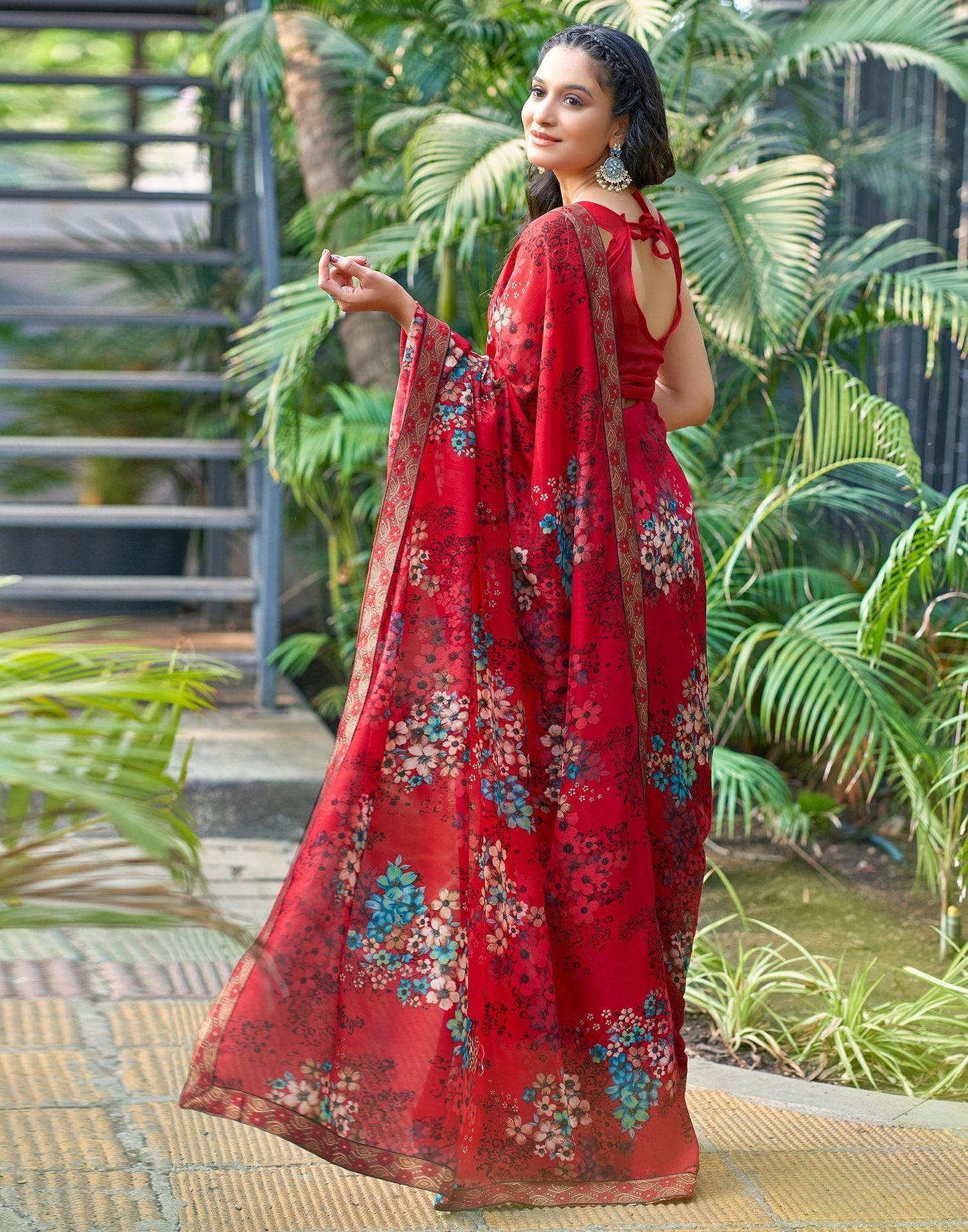 Red Printed Silk Saree