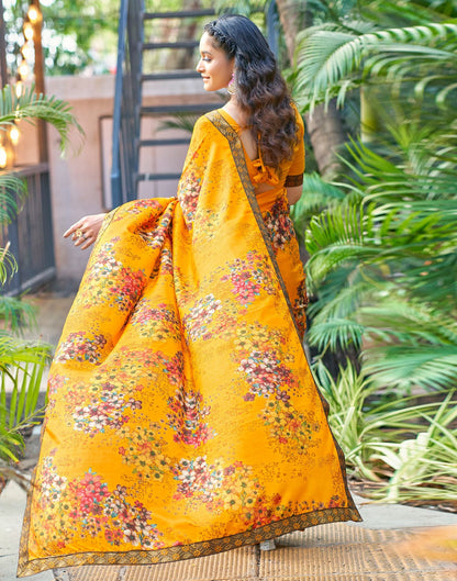 Turmeric Yellow & Multicoloured Printed Silk Saree
