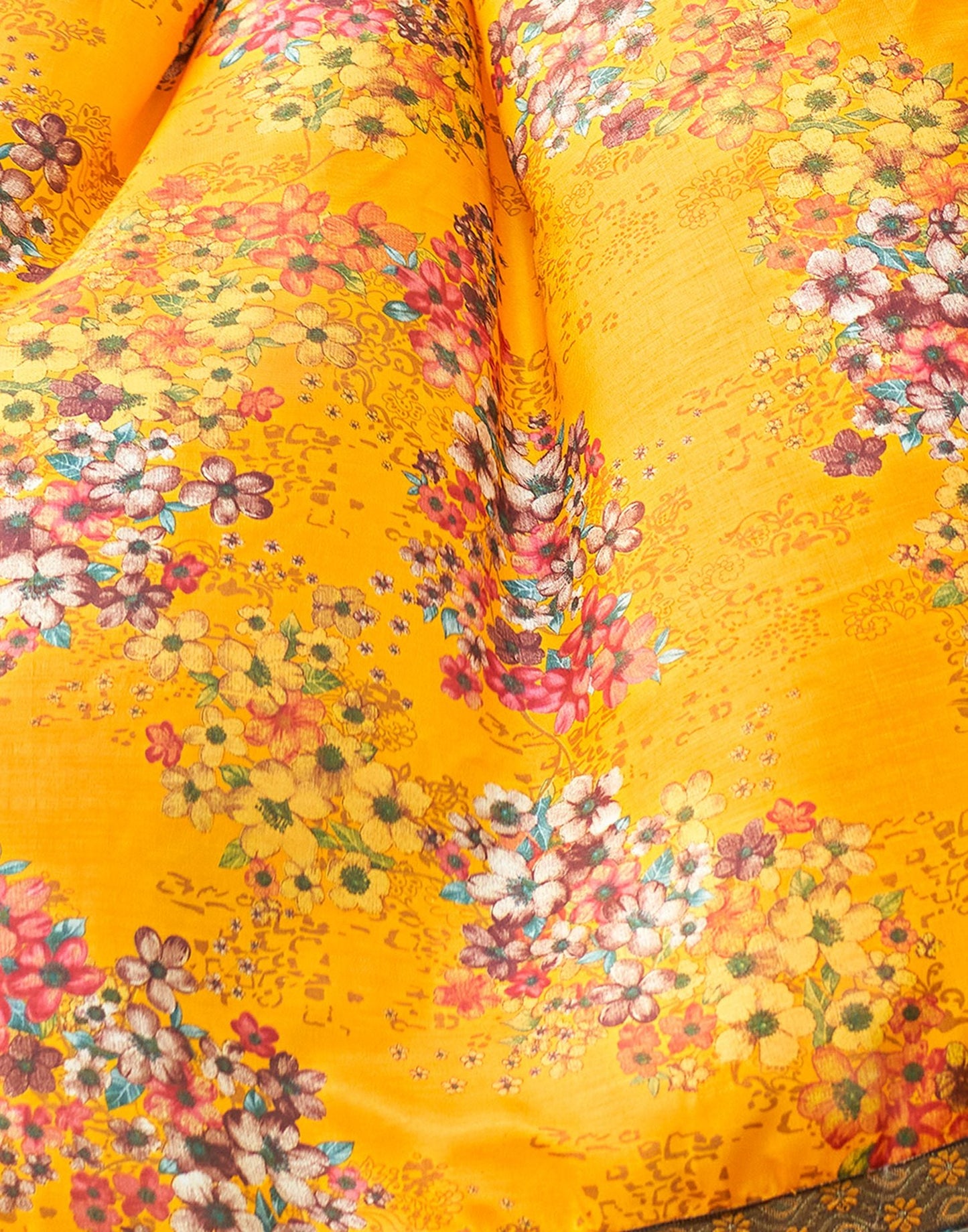 Turmeric Yellow & Multicoloured Printed Silk Saree