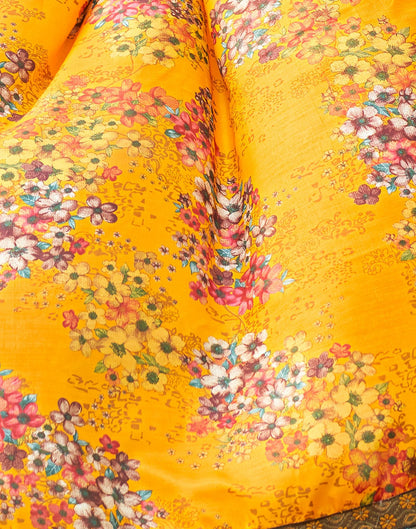Turmeric Yellow & Multicoloured Printed Silk Saree
