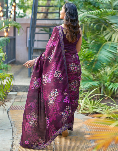 Wine Printed Silk Saree