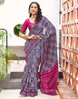 Dark Blue Printed Silk Saree