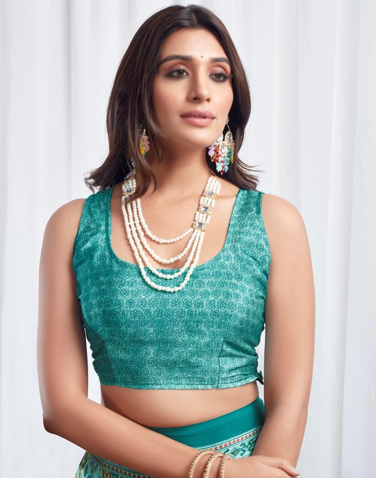 Teal Turquoise  Silk Printed Saree
