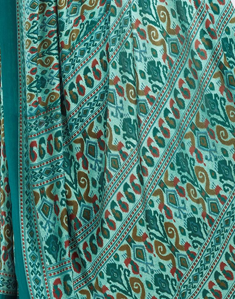 Teal Turquoise  Silk Printed Saree