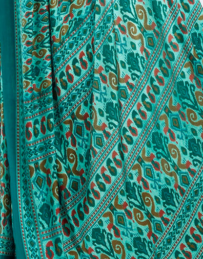 Teal Turquoise  Silk Printed Saree