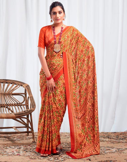 Rust Silk Printed Saree