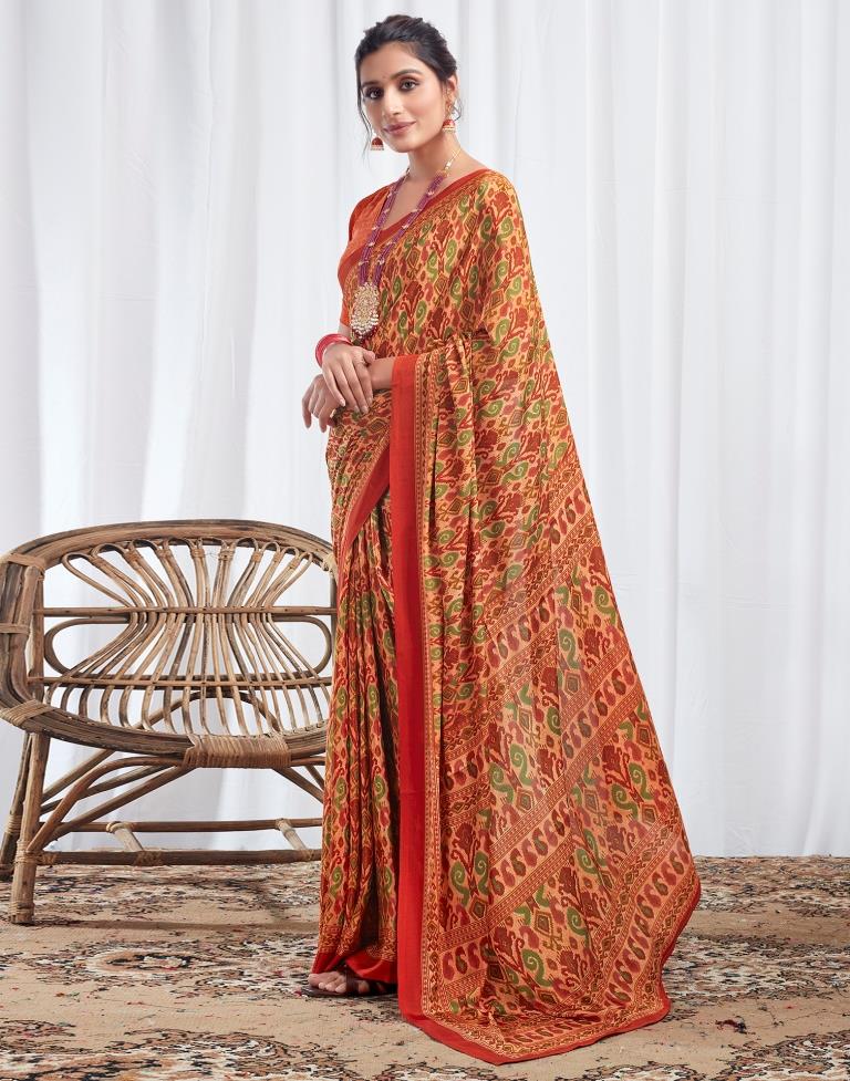 Rust Silk Printed Saree
