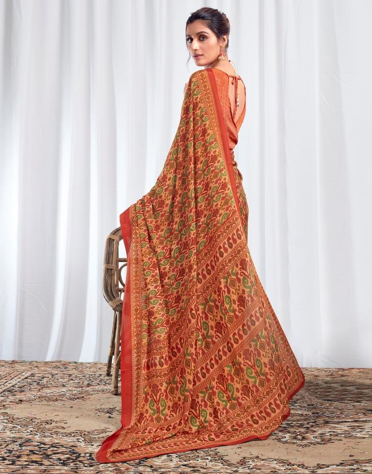 Rust Silk Printed Saree