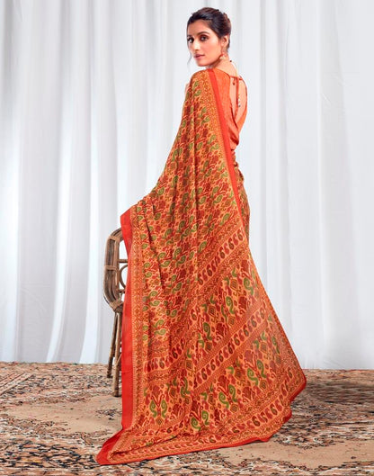 Rust Silk Printed Saree