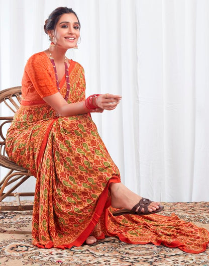 Rust Silk Printed Saree