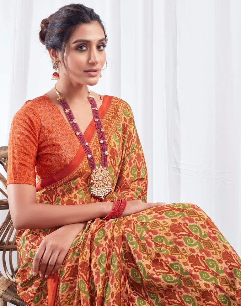 Rust Silk Printed Saree