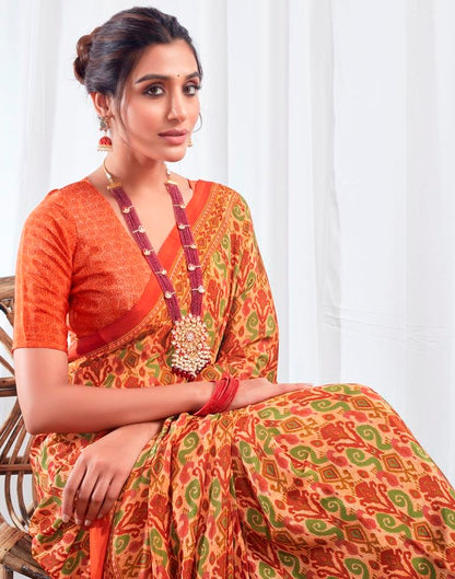 Rust Silk Printed Saree