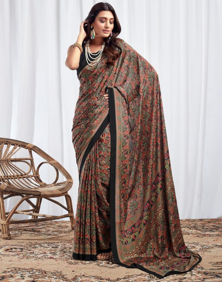 Black Silk Printed Saree