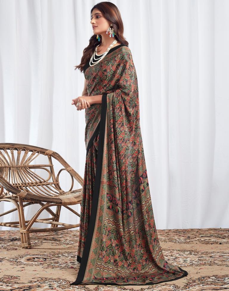 Black Silk Printed Saree