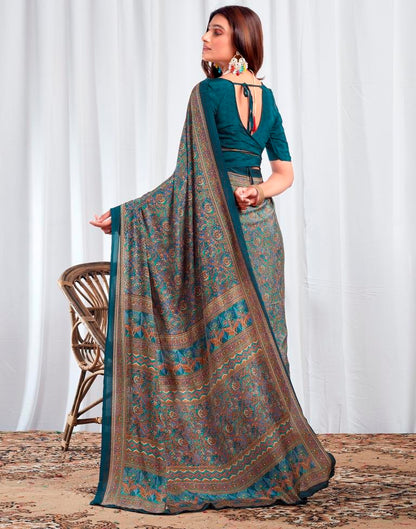 Rama Blue Silk Printed Saree