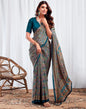 Rama Blue Silk Printed Saree