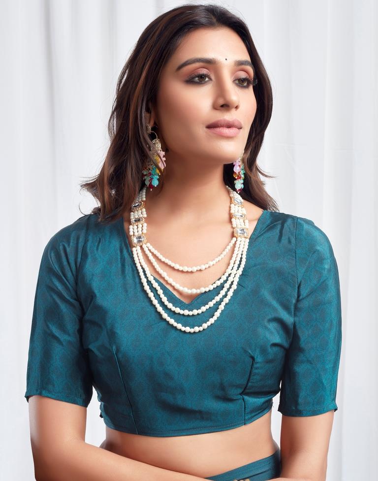 Rama Blue Silk Printed Saree