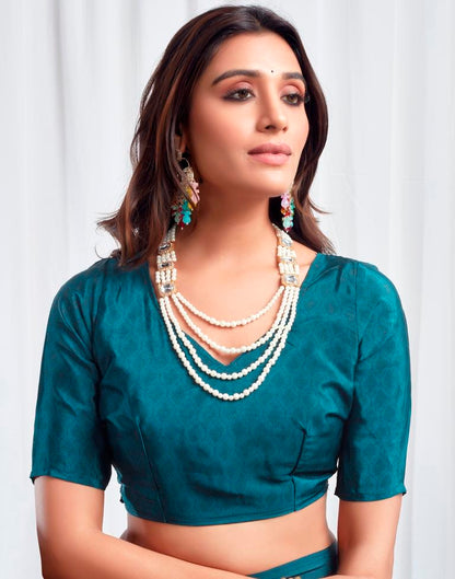 Rama Blue Silk Printed Saree