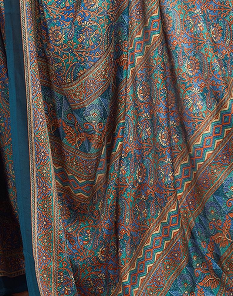Rama Blue Silk Printed Saree
