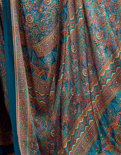 Rama Blue Silk Printed Saree