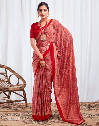 Red Silk Printed Saree