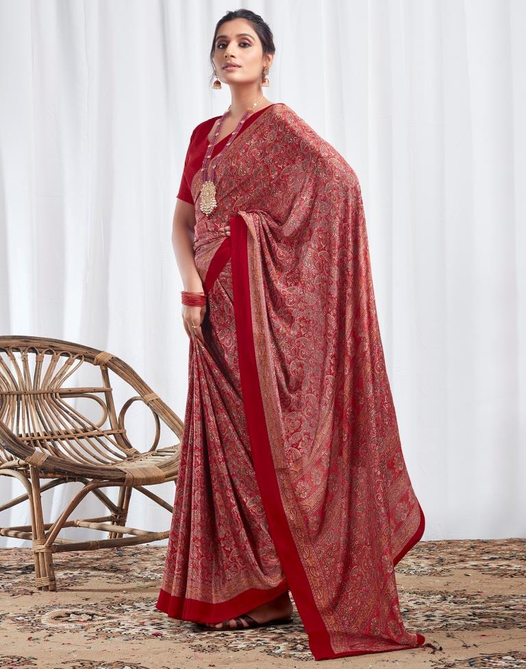 Red Silk Printed Saree