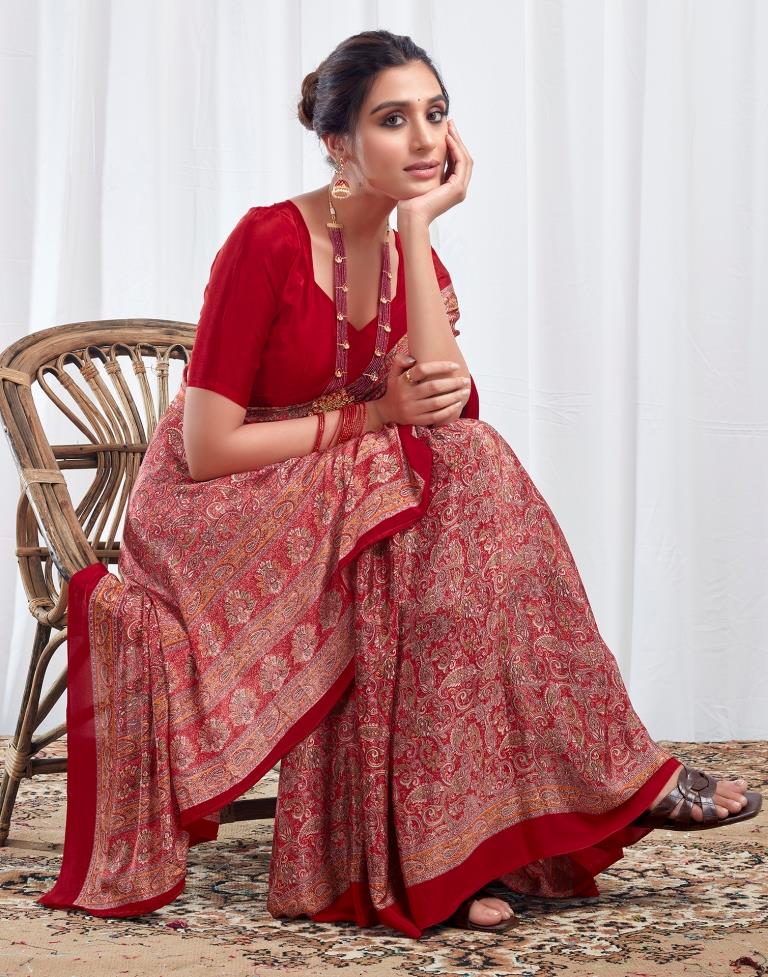 Red Silk Printed Saree