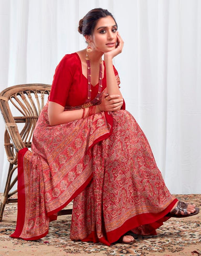 Red Silk Printed Saree