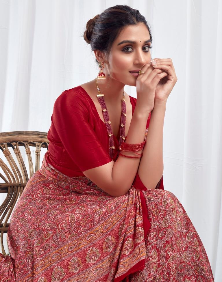 Red Silk Printed Saree