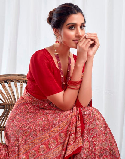 Red Silk Printed Saree