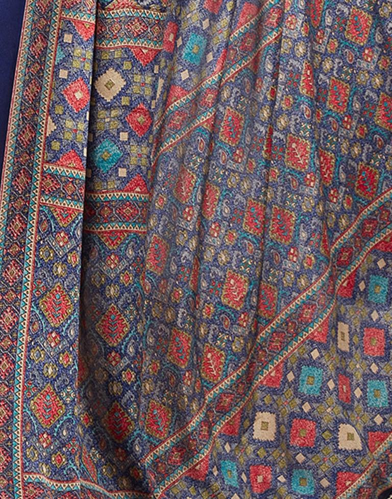 Navy Blue Silk Printed Saree
