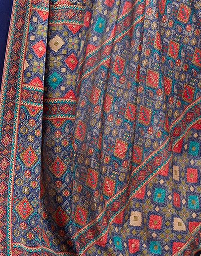 Navy Blue Silk Printed Saree