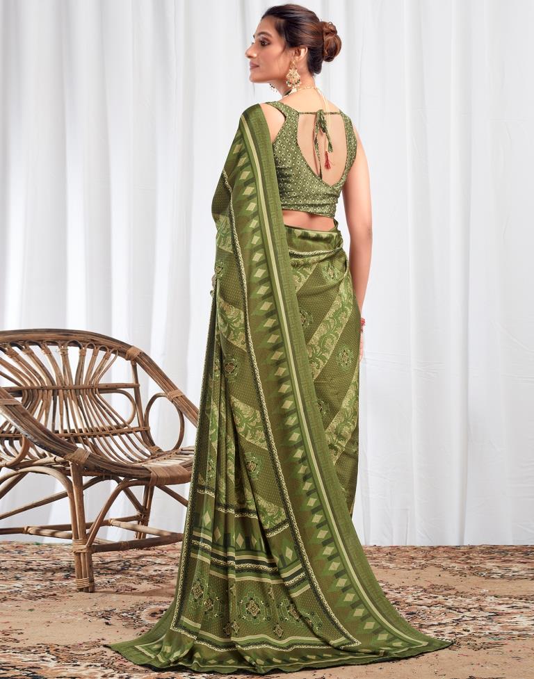 Mehndi Green Silk Printed Saree